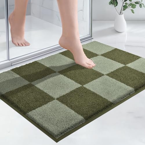 PURRUGS Bathroom Rug Non-Slip Machine Washable 24" x 36", Super Absorbent and Quick-Dry Bath Mat, Extra Soft and Plush Bath Rug for Shower, Bathtub and Sink, Sage Green & Olive Green