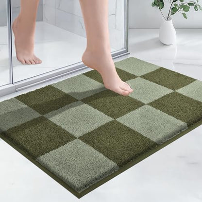 PURRUGS Bathroom Rug Non-Slip Machine Washable 24" x 36", Super Absorbent and Quick-Dry Bath Mat, Extra Soft and Plush Bath Rug for Shower, Bathtub and Sink, Sage Green & Olive Green