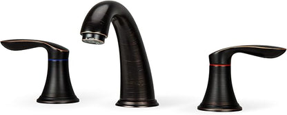 Bathroom Sink Faucet, Faucet for Bathroom Sink, Widespread ORB Bathroom Faucet 3 Hole with Stainless Steel Pop Up Drain and cUPC Lead-Free Hose-(Oil Rubbed Bronze)