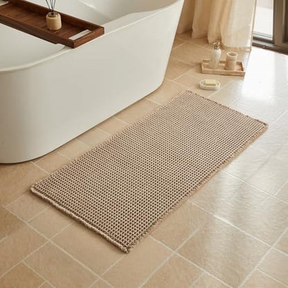 Triohero Waffle Bath Mat, Boho Bathroom Rugs Non Slip, 24x48 Beige