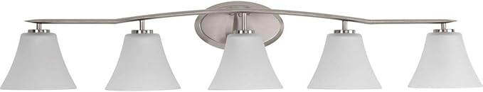 Progress Lighting P2016-09 Bravo 5-Lt. Bath and Vanity Fixture with Etched glass shades,Brushed Nickel