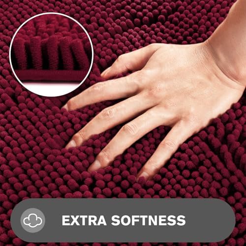Burgundy Toilet Rug U Shaped – Absorbent and Washable Contour Bathroom Rugs for Toilet, Non-Slip, Thick Soft Chenille Contoured Bath Mat - 20" x 24"