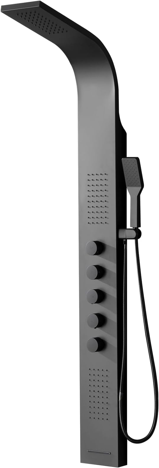 BWE Black Shower Tower Multifunction Shower Panel System | Stainless Steel Panel with Handheld Wand Rainfall Shower Head Wall Mount Shower Column