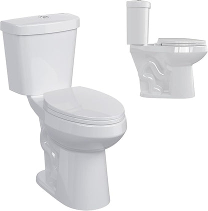 Two-Piece Toilets for Bathrooms, Comfort ADA Height 19", Elongated with Soft Close Seat, Power Flush 1.28 GPF