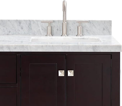 ARIEL Cambridge 66-inch Bathroom Vanity with Sink,Solid Wood, 1.5-inch Italian Carrara Marble Countertop, Double Rectangular Porcelain Sink, 4 Soft Closing Doors, 6 Dovetail Drawers, Espresso