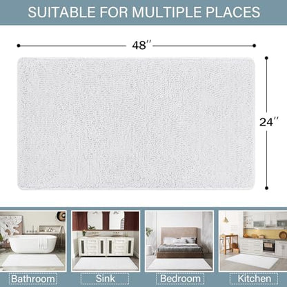 LOCHAS Luxury Bathroom Rug Shaggy Bath Mat 24 x 48 Inch, White