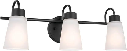 Kichler Erma 3-Light Bathroom Vanity Light Fixture with Clear Satin Etched Glass, Updated Traditional Wall Light in Black, (23" x 8.5")
