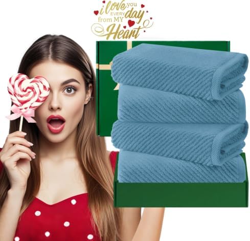 VOOVA & MOVAS Hand Towels 4PC, 100% Cotton, 18x28 in, Dark Blue