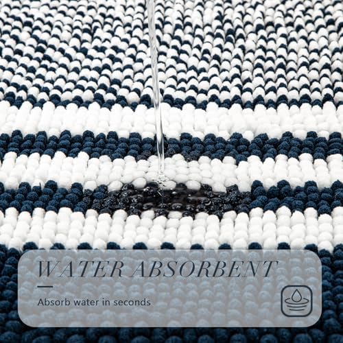 BSICPRO Large Bathroom Rugs Runner, 20x47 Chenille Bath Mats, Navy