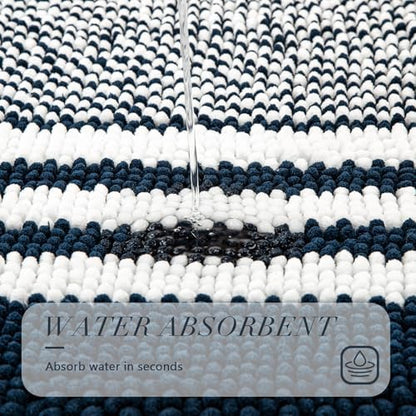 BSICPRO Large Bathroom Rugs Runner, 20x47 Chenille Bath Mats, Navy