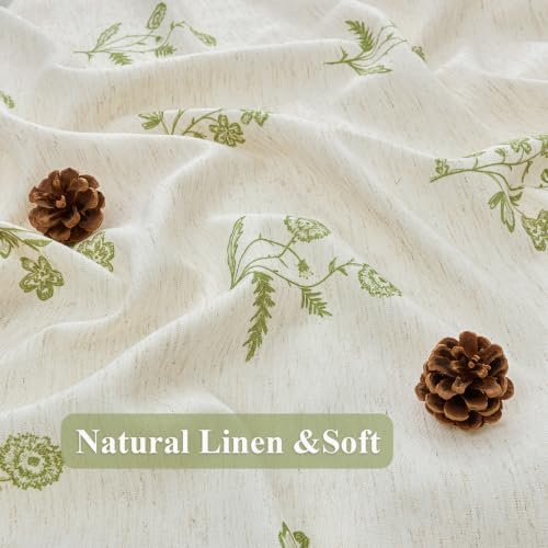 ORTIGIA Linen Shower Curtain Cottagecore Vintage Green Floral 72 W x 72 L
