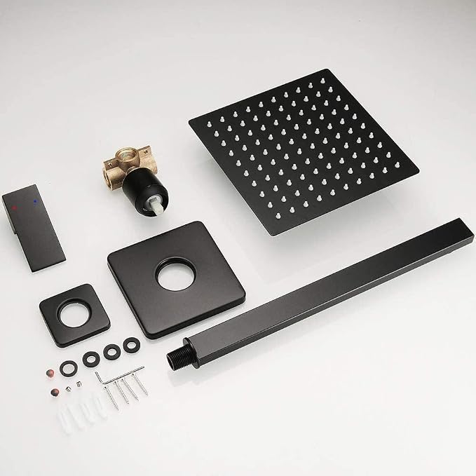 Matte Black Shower Faucet Set Bathroom Luxury Rainfall Shower System with Rain Shower Head Single Function Shower Trim Kit with Rough-in Valve