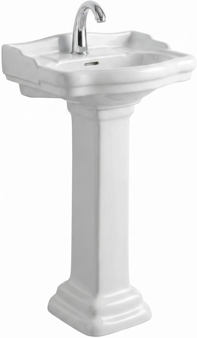 Roosevelt Bathroom Pedestal Sink – 18-Inch Small Pedestal Sink, Durable Vitreous China Ceramic with Single Hole Bathroom Sink Faucet – Ideal for Modern Bathrooms