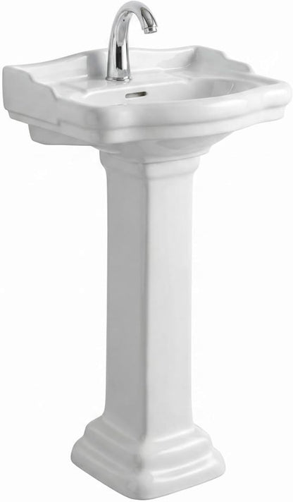 Roosevelt Bathroom Pedestal Sink – 18-Inch Small Pedestal Sink, Durable Vitreous China Ceramic with Single Hole Bathroom Sink Faucet – Ideal for Modern Bathrooms