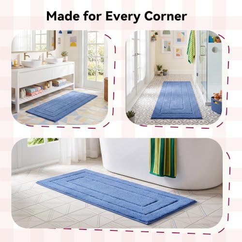 GRANNY SAYS Blue Bathroom Runner Rug 24" x 59", Soft Microfiber Bath Mat
