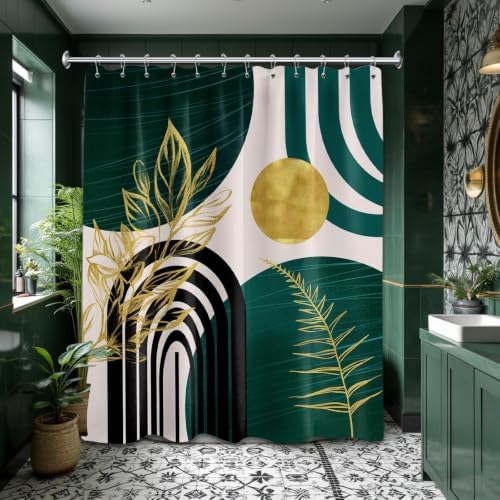 Emerald Green and Gold Extra Long Shower Curtain, Tall 72X78 in