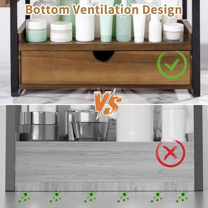 2-Tier Bathroom Counter Organizer, Acacia Wood Vanity Shelf with Drawer