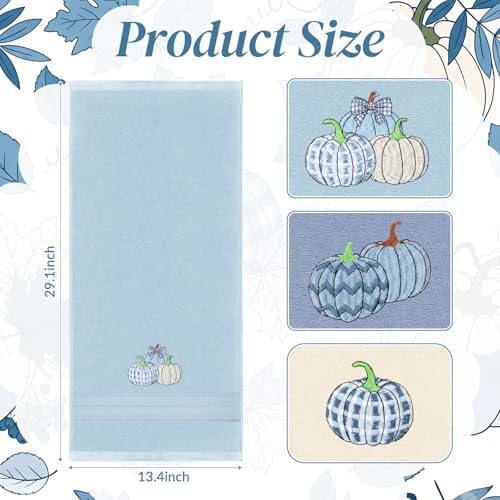 FuWeave 3 Pcs Blue White Fall Pumpkin Hand Towels for Bathroom
