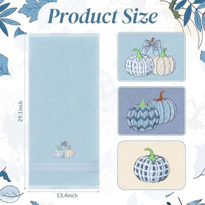 FuWeave 3 Pcs Blue White Fall Pumpkin Hand Towels for Bathroom