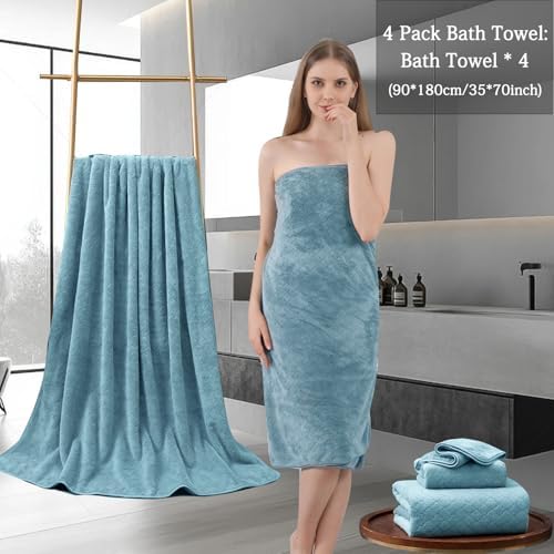 Extra Large Bath Towels Set 35x70 Inches - Luxury 600 GSM Oversized Bath Sheet Towel,Ultra Soft Microfiber - Quick Dry,Highly Absorbent Shower Towels Spa Hotel Bathroom Towel Set (4-Pack,Turquoise)
