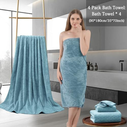 Extra Large Bath Towels Set 35x70 Inches - Luxury 600 GSM Oversized Bath Sheet Towel,Ultra Soft Microfiber - Quick Dry,Highly Absorbent Shower Towels Spa Hotel Bathroom Towel Set (4-Pack,Turquoise)