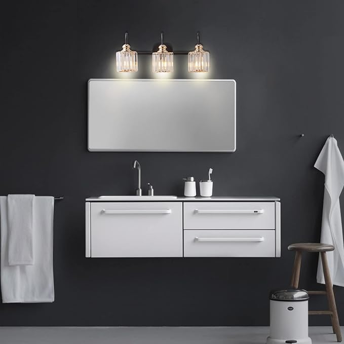 ExBrite 23" 3-Light Bathroom Light Fixtures, Crystal Vanity Lights for Bathroom Modern Wall Light Fixture Above Mirror