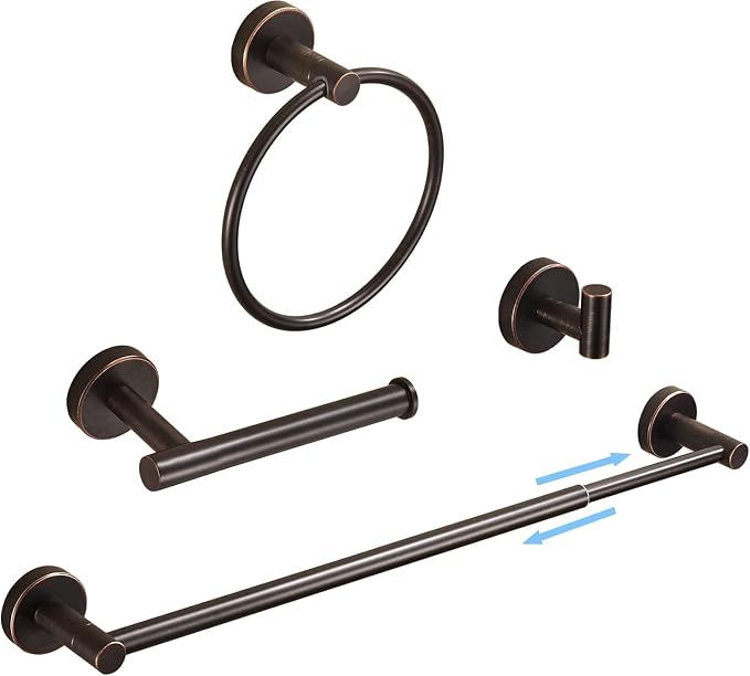 Bronze Bathroom Accessories, Oil Rubbed Bronze Bathroom Hardware Includes Toilet Paper Holder 15 to 24 Inch Towel Bar Towel Ring Robe Hook Wall Mount Hand Towel Holder Set 4 Pieces