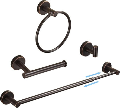 Bronze Bathroom Accessories, Oil Rubbed Bronze Bathroom Hardware Includes Toilet Paper Holder 15 to 24 Inch Towel Bar Towel Ring Robe Hook Wall Mount Hand Towel Holder Set 4 Pieces