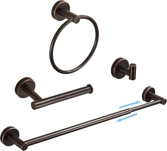 Bronze Bathroom Accessories, Oil Rubbed Bronze Bathroom Hardware Includes Toilet Paper Holder 15 to 24 Inch Towel Bar Towel Ring Robe Hook Wall Mount Hand Towel Holder Set 4 Pieces
