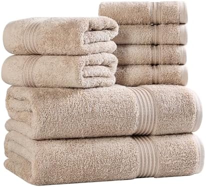 Superior Egyptian Cotton 8-Piece Towel Set, Assorted Towels for Home Bathroom, Guest Bath Decor Essentials, Includes 2 Bath, 4 Hand, 2 Face Towels/Washcloths, Quick Dry, Absorbent, Taupe