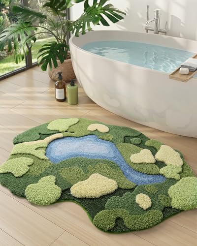 DEXI Cute Moss Bath Mat, Green Oval Bathroom Rugs, 55x39