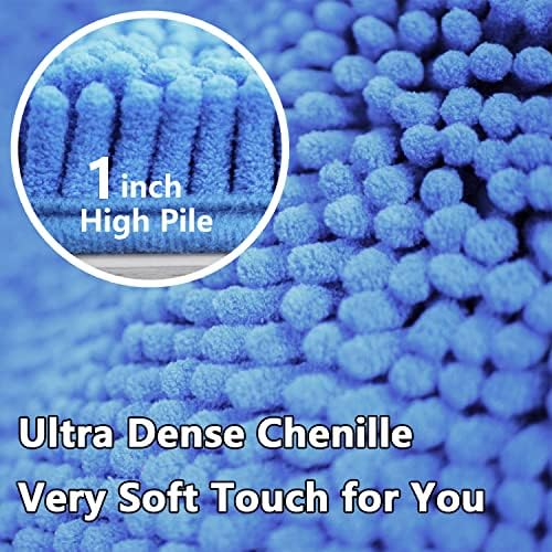 Bathroom Rugs Chenille 3-Piece Extra Soft and Absorbent Shag Bathroom Rugs, Machine Wash Mat, Strong PVC Non-Slip Underside, Plush Carpet Mats (Snow Cyan)