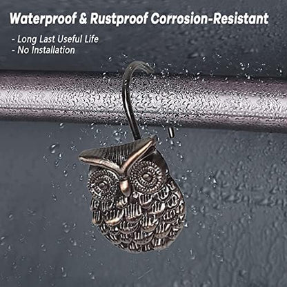 Gracelife 12Pcs Owl Design Shower Curtain Hooks Home Fashion Zinc Alloy Decorative Rust Proof Shower Curtain Hooks Hangers for Bathroom Living Room Bedroom
