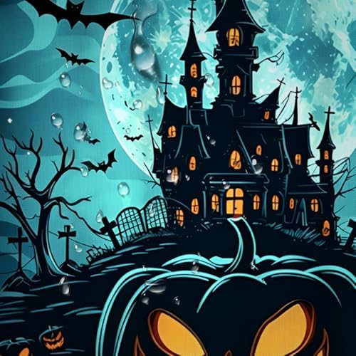 NBVKO Halloween Castle Pumpkin Waterproof Shower Curtain Set,with Non-Slip Rugs,Toilet Lid Coverand Bath Mat,Halloween Bathroom Decor Accessory Set
