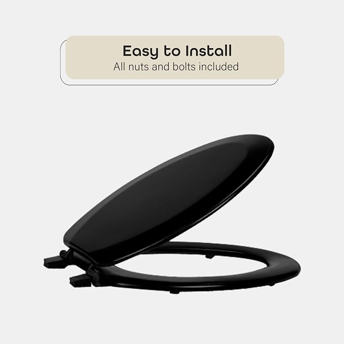 Elongated Wood Toilet Seat, Black, 19 in, Fits All Elongated Size Fixtures | Toilet-Seat Construction: Contoured Seat Profile and Durable Finish Create a Polished Fixture Update.