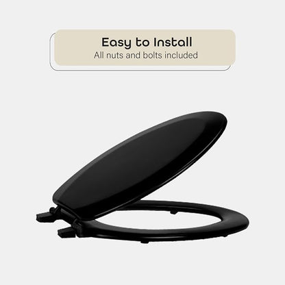 Elongated Wood Toilet Seat, Black, 19 in, Fits All Elongated Size Fixtures | Toilet-Seat Construction: Contoured Seat Profile and Durable Finish Create a Polished Fixture Update.