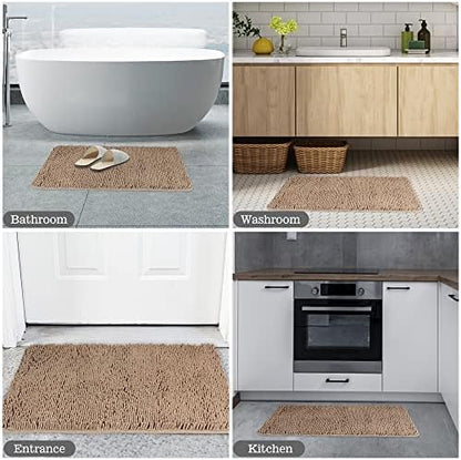 Yeaban Chenille Taupe Bathroom Rug 24"x36", Non-Slip Rubber Backing