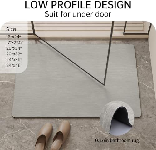 Mecko Bath Mat Ultra Thin Light Grey, 20"x24"