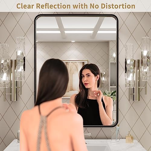 LOAAO 24X32 Inch Black Metal Framed Bathroom Mirror (Pack of 2)