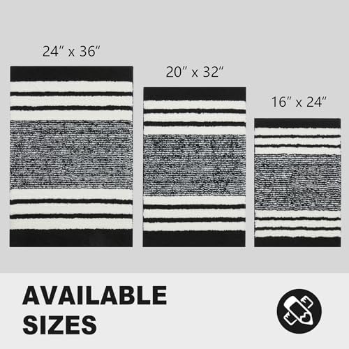 CozeCube Jet Black Striped 36"x24" Non Slip Washable Bath Mat