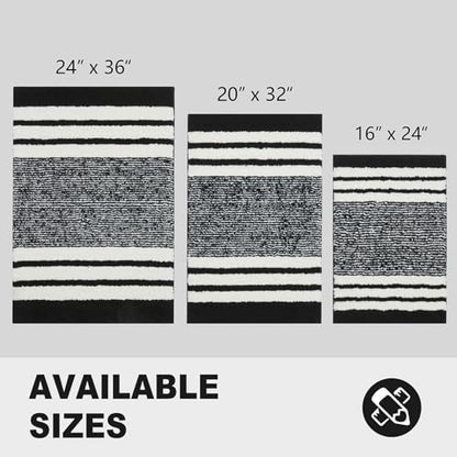 CozeCube Jet Black Striped 36"x24" Non Slip Washable Bath Mat