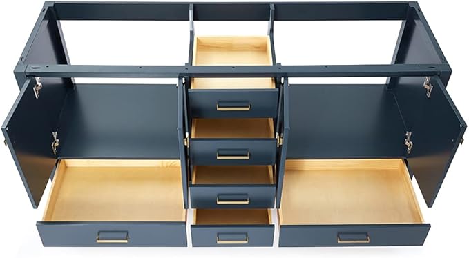 ARIEL Cambridge 72-inch Bathroom Vanity Base Cabinet,Solid Wood, 4 Soft Closing Doors, 6 Dovetail Drawers, Midnight Blue