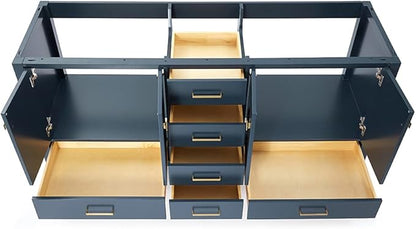 ARIEL Cambridge 72-inch Bathroom Vanity Base Cabinet,Solid Wood, 4 Soft Closing Doors, 6 Dovetail Drawers, Midnight Blue