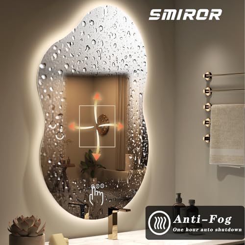 SMIROR 60x32 Irregular Backlit Led Lighted Bathroom Vanity Mirror