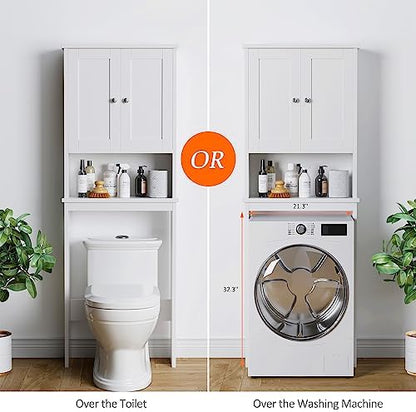 Over the Toilet Storage Cabinet, Bathroom Storage Cabinet White Organizer Over Toilet, Bathroom Space Saver with Adjustable Shelf, White
