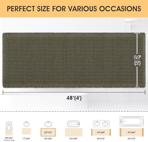 IM HOME Waffle Bath Mat Olive Green 4'x2', Boho Woven Modern Bath Mat Rugs, Absorbent Non Slip Bathroom Rugs, Soft Washable Bath Rugs with Tassels for Bathroom, Bedroom, Kitchen, Shower, Tub