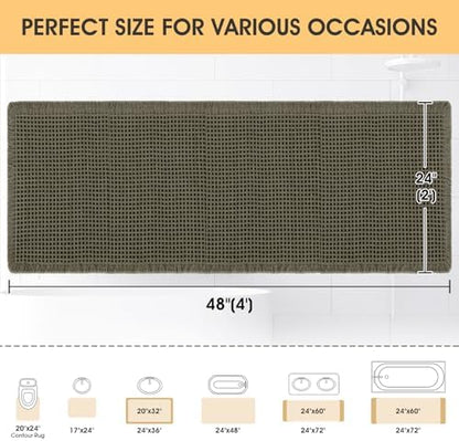 IM HOME Waffle Bath Mat Olive Green 4'x2', Boho Woven Modern Bath Mat Rugs, Absorbent Non Slip Bathroom Rugs, Soft Washable Bath Rugs with Tassels for Bathroom, Bedroom, Kitchen, Shower, Tub