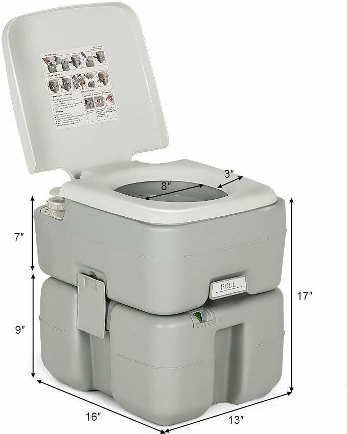 HAPPYGRILL Portable Toilet Outdoor Mini Toilet with Piston Pump Flush for Camping Boating Traveling