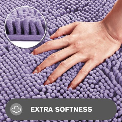 Lavender Bathroom Rugs Sets 2 Piece – Absorbent and Washable Bath Mat, Non-Slip, Thick Soft Chenille Bath Rugs for Bathroom Floor, Shower, Sink - 17" x 24"+20" x 32"