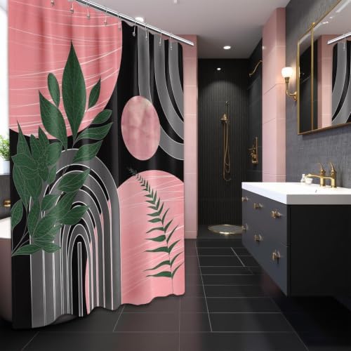 Black and Pink Shower Curtain, 60X72 in, Mid Century Modern Girls